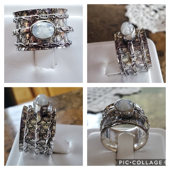 Genuine Rainbow Moonstone Spinner Ring 10 - Picture 2 of 7